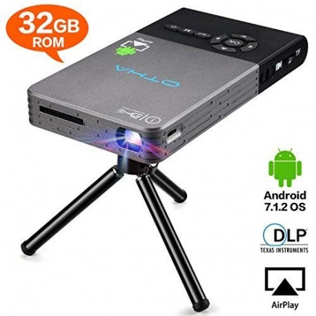 OTHA Proyector, Mini Proyector, Proyector Full HD Android 7.1, para iOS y Android, Smart Android Projector con Tripod Remote,