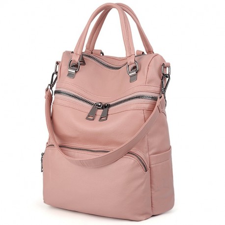 UTO - Mochila Mujer PU Cuero Bolso de Hombro Bolso Tote Correa Desmontable Ajustable Rosa