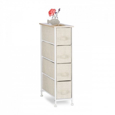 Relaxdays Cajonera Multiusos con 4 Cajones, Metal-Tela, Beige, 76 x 20 x 48 cm