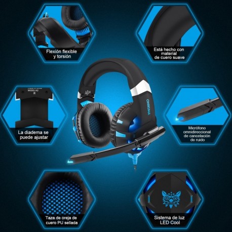 Auriculares Gaming para PS4 Xbox One o PC con Micrófono y Luz LED, ONIKUMA Auriculares de Diadema con Cancelación de Ruido y 