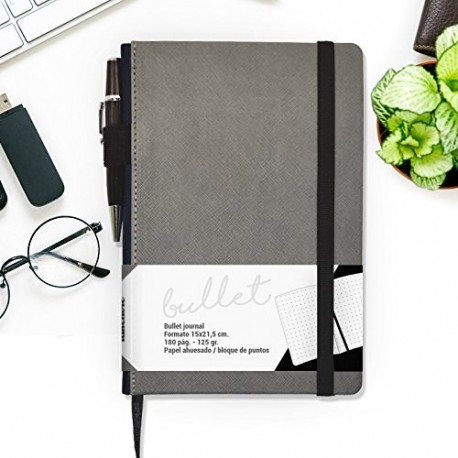 Bullet Journal/Cuaderno Punteados - Takenote A5 Cuaderno de Tapa Dura - Papel Grueso Premium Gris 