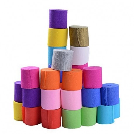 30 Rollos Papel Crepé Pinocho Bandas 12 Colores para Decoración Fiesta Cumpleaños Boda Diy Manualidades Tamaño de Cada Rollo 