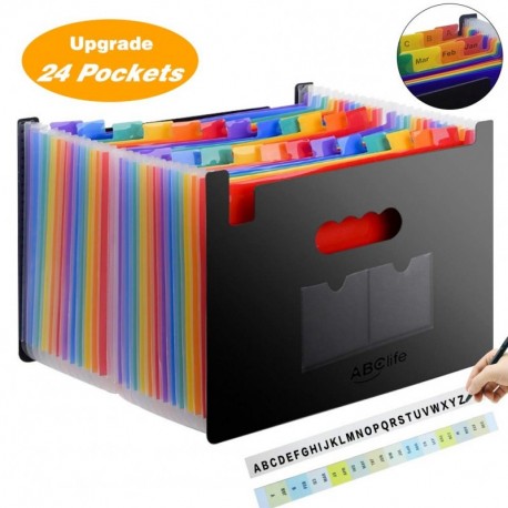 Carpeta Clasificadora Archivador acordeón 24 Bolsillos de gran Capacidad soporte Extensible portátil acordeón, Multi-Color Ar