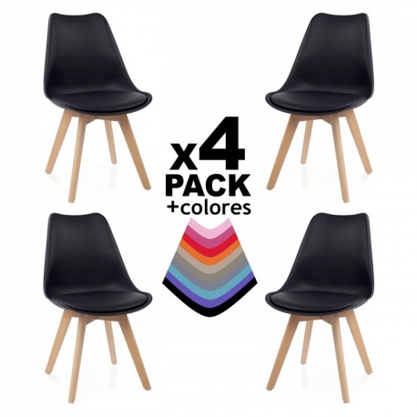 duehome - Beench - Pack de 4 sillas, silla comedor, salón, cocina o escritorio, pata acabado en madera de Haya, medidas: 49 c