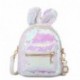 OneMoreT - Mochila pequeña con lentejuelas para mujer, diseño de orejas de conejo, blanco