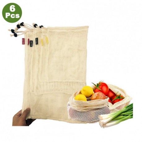 Woo Well Bolsas de vegetales reutilizables de algodón,bolsas de frutas y vegetales, bolsas de malla transpirables, hermosas b