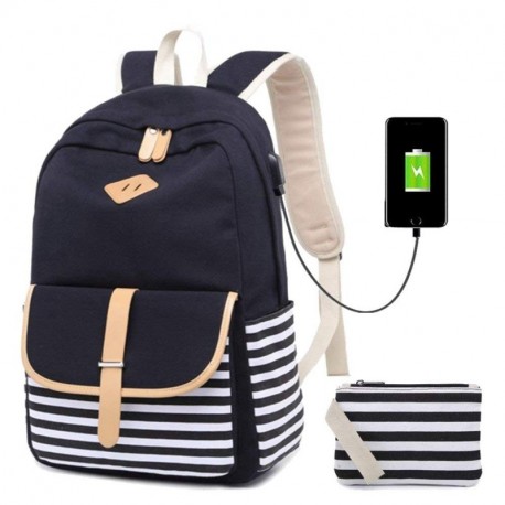 Netchain Mochila Escolares Mujer Mochila de Lona Canvas Backpack Laptop Mochila para Ordenador Portátil 15.6 Pulgadas, USB Ch