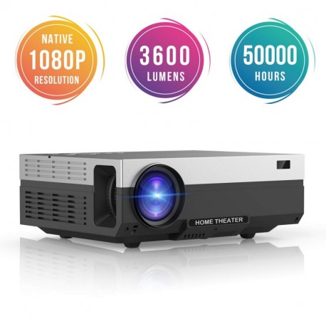 Proyector Full HD, Beamerking LED Proyector 1080P Resolución nativa de 1920 x 1080 Videoproyector Portátil 3600 Lúmenes HDMI/