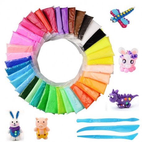 BESTZY Fluffy Slime Kit - 36 Colores Arcilla de modelar, Secado al Aire y Ultraligero, Juguetes educativos para niños, artesa