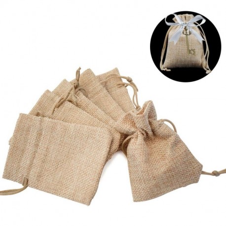 100pcs Bolsa de Lino Arpilleria con Cordón para Joyería Regalitos Regalos Arroz Boda Navidad Bolsitas de Tela Saco