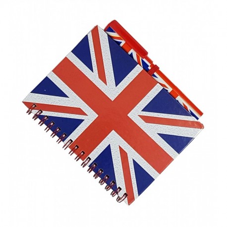 Cuaderno y bolígrafo a juego, tamaño mediano, tamaño A6, diseño de bandera británica impresa/envejecida/cuaderno de Reino Uni