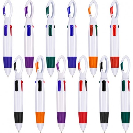 24 Pack de Bolígrafos Lanzadera con Clip de Hebilla Bolígrafos de Multicolor Retráctil Plumas 4 Neon Colores en Uno con Llave