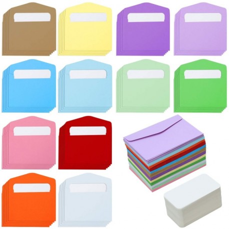 Elcoho 120 Lot Mini enveloppes avec 120 pièces Blanc Blank Cartes de visite coloré Mini enveloppes Poche carte cadeau pour No