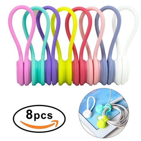 Clips magnéticos para cable de sujeción reutilizables, 8 unidades, correas ajustables, correas de goma, para auriculares y ca