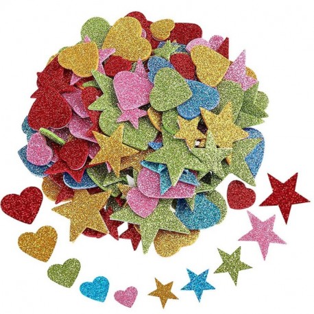 Pegatina de Espuma Brillo, 200 pedazos Autoadhesivo Estrella y Etiqueta Engomada de la Espuma de las Formas del Corazón para 