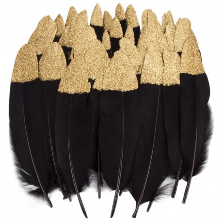 Plumas de Ganso, 40 pcs Oro/Plata Sumergido rojo/Negro Natural Plumas de Gallo Manualidades Decoración para Disfraces Hats, H