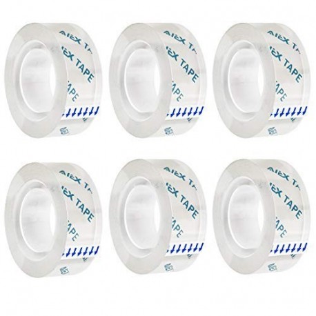 AIEX 18mm Más Celo Grueso Ultra Cinta adhesiva transparente, Pack de 6 rollos