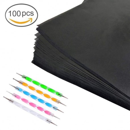 Papel transfer isuperb Carbon 100 hojas papel Carbon 5 pcs Embossing Stylus Carbón Papel Papel de calco Natural para madera p