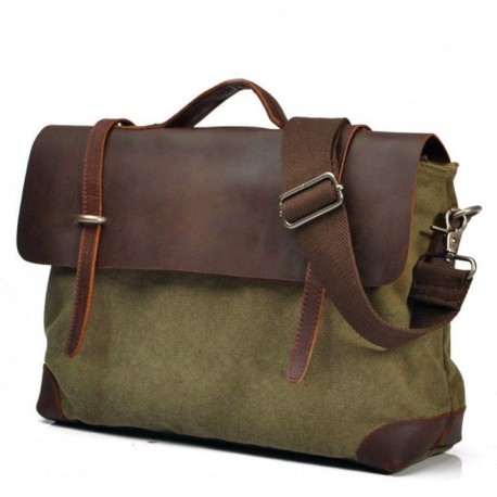 Messenger bolso vintage Canvas para hombres y mujeres de cuero reales 15 "MacBook Pro / laptop de 14" maletín bolsa de hombro