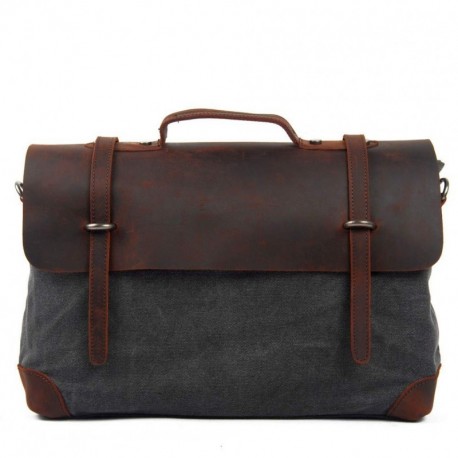 Bolso bandolera vintage Canvas para hombres y mujeres de cuero reales 15 "MacBook Pro / laptop de 14" maletín bolsa de hombro