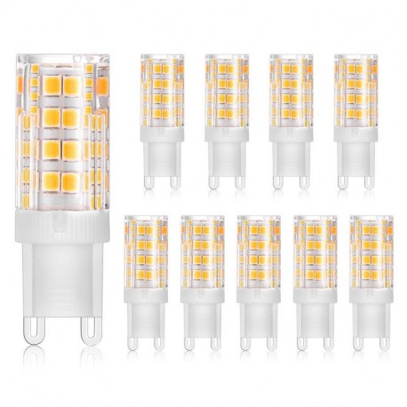 Lámparas LED G9, Blanco, Paquete de 10, 5W, 220V-240V, 4000-4500K, 350-380Lumen Lámpara halógena G9, Ángulo de haz de 360 ° [