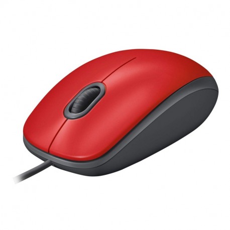 Logitech M110 Silent, Ratón con cable Cómodo ratón con discreto clic para portátiles, notebooks, PC y Mac - Rojo