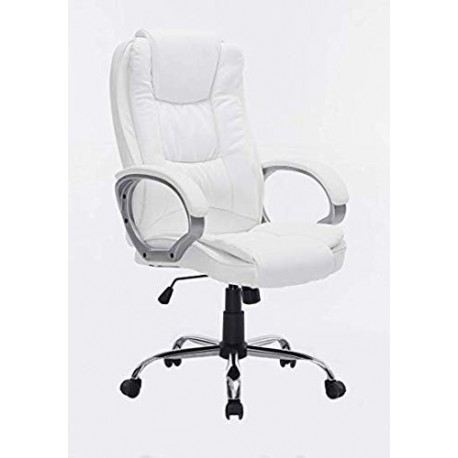 HOGAR24 ES Silla sillón de Oficina Estudio Alta Gama tapizado en Piel sintética, Color Blanco.