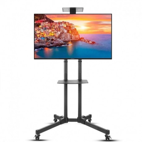 UNHO Soporte Móvil de Suelo para TV LED LCD OLED Plasma de 32-70 Pulgadas con Rueda Universal y 2 Estantes Flotantes Altura A