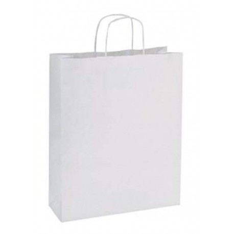 Yearol K05. 25 bolsas de papel kraft blancas con asas. Para comercio, tiendas, regalo, manualidades, etc. Anónimas, fondo ame