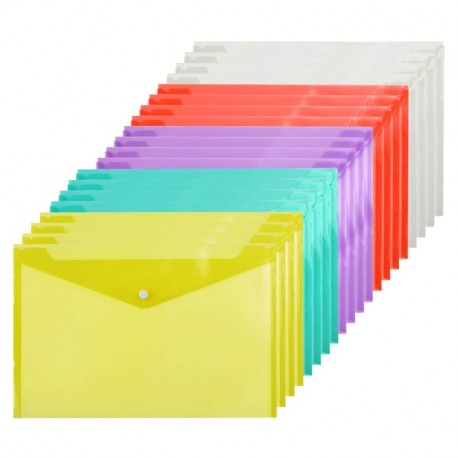 Elcoho - Carpeta de documentos A4, 20 unidades, plástico, con botón, para escuela y oficina, 5 colores A4 size