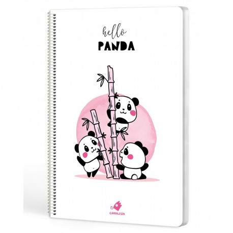 Cuadernos Camaleón, tamaño A4, espiral, cuadricula 4x4, tapa dura, modelo Hello Panda Oso panda 