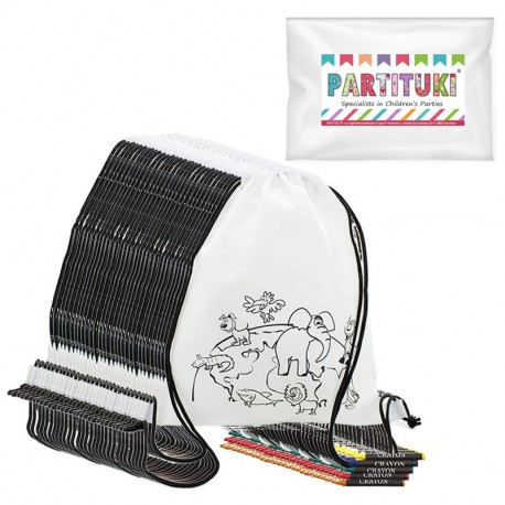 Partituki Lote de 30 Mochilas Infantiles para Colorear. con Ceras de Colores. Ideal para Regalos y Detalles de Fiestas de Cum