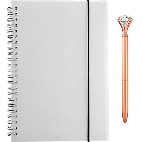 Lvcky - Cuaderno tamaño A5, Tapa Dura, Cuaderno con Espiral, con bolígrafo de Diamante de Cristal y 4 recambios de bolígrafo 