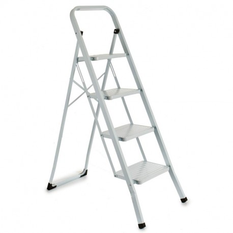 TU TENDENCIA ÚNICA Escalera metálica blanca plegable con peldaños anchos, con apoyabrazos. Tacos antideslizantes. Capacidad d