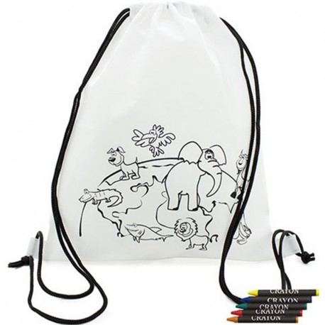 Partituki Lote de 10 Mochilas Infantiles para Colorear. Incluye Ceras de Colores. Ideal para Regalos de Fiestas de Cumpleaños