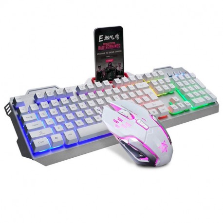 Guanwen Juego de Teclado y Mouse para Juegos, con Cable USB Retroiluminación de Arco Iris Teclado ergonómico Multimedia + 320