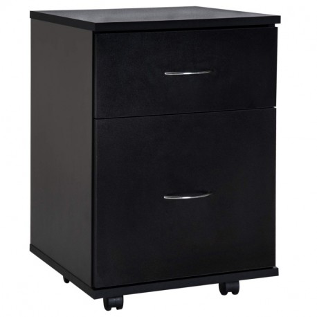 HOMCOM Cajonera de Oficina y Hogar Tipo Archivador de Madera Móvil con Ruedas y 2 Cajones 41x39x58cm Negro