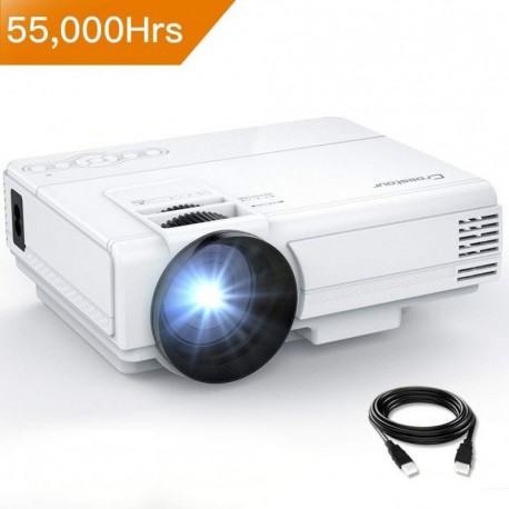 Proyector Crosstour Mini LED, de Cine en casa Full HD 1080P Lampara con 55.000 Horas de Uso, Compatible con HDMI/USB/Tarjeta 