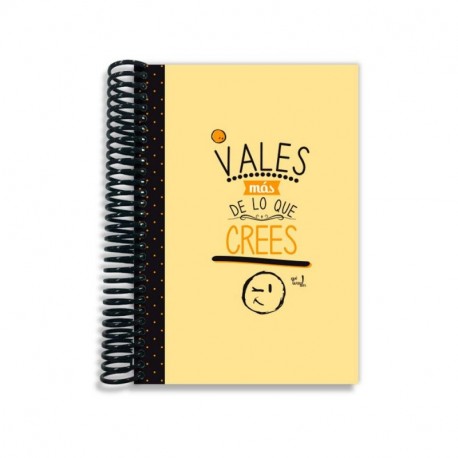 QuéWay! - Cuaderno espiral"Vales más de lo que crees" - Disponible en tres tamaños: A4, A5 y A6 Interior cuadros, Din-A6 