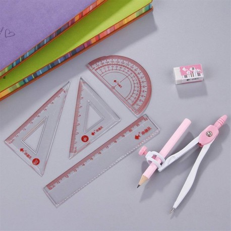 Kit trazado compás Lovely Pink Geometry Drawing Set Brújula de Metal con lápiz compás Escolar de precisión