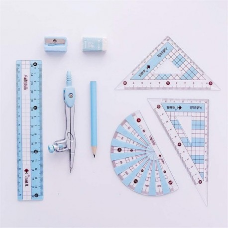 Kit trazado compás Brújula de Dibujo matemático Multifuncional en Color de Ocho Piezas y Conjunto de Reglas compás Escolar de