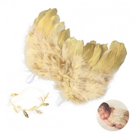 Bebé alas de ángel recién nacidos bebé oro plumas Ángel alas con diadema infantil traje foto prop outfit