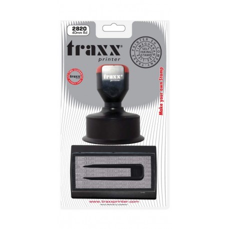 TRAXX2820 - Sello manual redondo, 40 mm, 2 líneas, incluye almohadilla para sello 