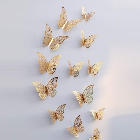 Etiqueta de la pared de BaZhaHei, 12 piezas 3D hueco pegatinas de pared nevera de mariposa para la decoración del hogar nuevo