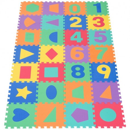 HOMCOM Alfombra Puzle Niños Colchoneta Suave 2.52㎡ Juego Rompecabezas para Niños 28pcs Figuras Geométricas y Números Espuma E