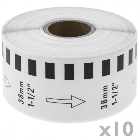 BeMatik - Rollo Bobina de Etiquetas Adhesivas compatibles con Brother DK-22225 Ancho 38mm Long. 30.48m 10-Pack