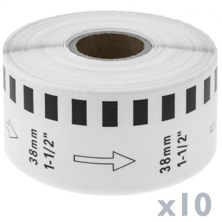 BeMatik - Rollo Bobina de Etiquetas Adhesivas compatibles con Brother DK-22225 Ancho 38mm Long. 30.48m 10-Pack