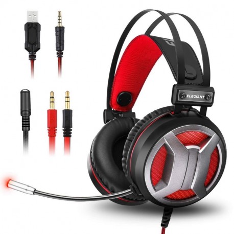 ELEGIANT Auriculares Gaming, Cascos Gaming PS4 con Micrófono 4D Sonido Estéreo Bass LED para PC PS4 Pro Xbox PS3 Ordenador Po