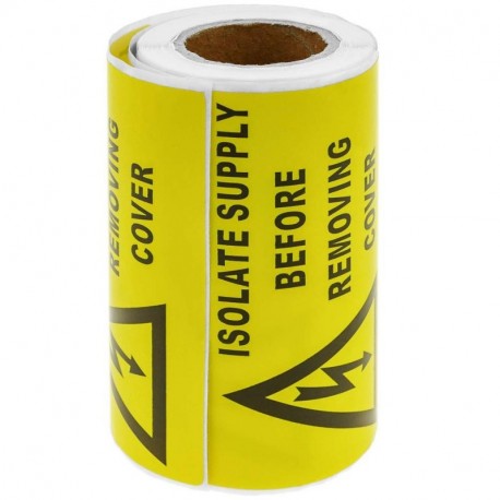 BeMatik - Rollo Bobina de 100 Etiquetas Adhesivas para Advertencia de Riesgo eléctrico 75x50mm
