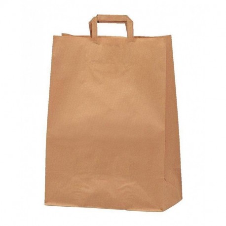 Yearol K06 25 Bolsas papel kraft marrón con asa plana. 30*22*10 Especial para regalos, Navidad, eventos, cumpleaños, comercio